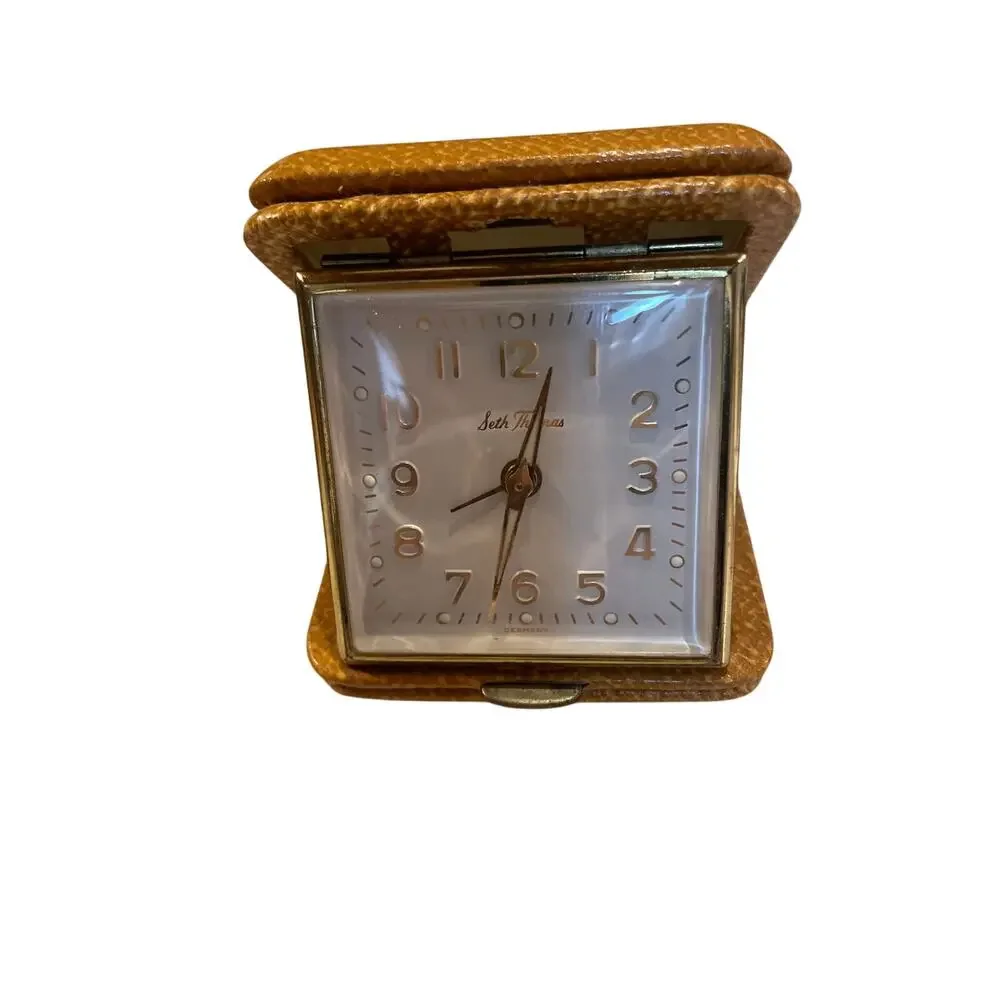 Vintage Seth Thomas 966 Traveling 30hr Alarm Clock Luminous Leather Case Germany